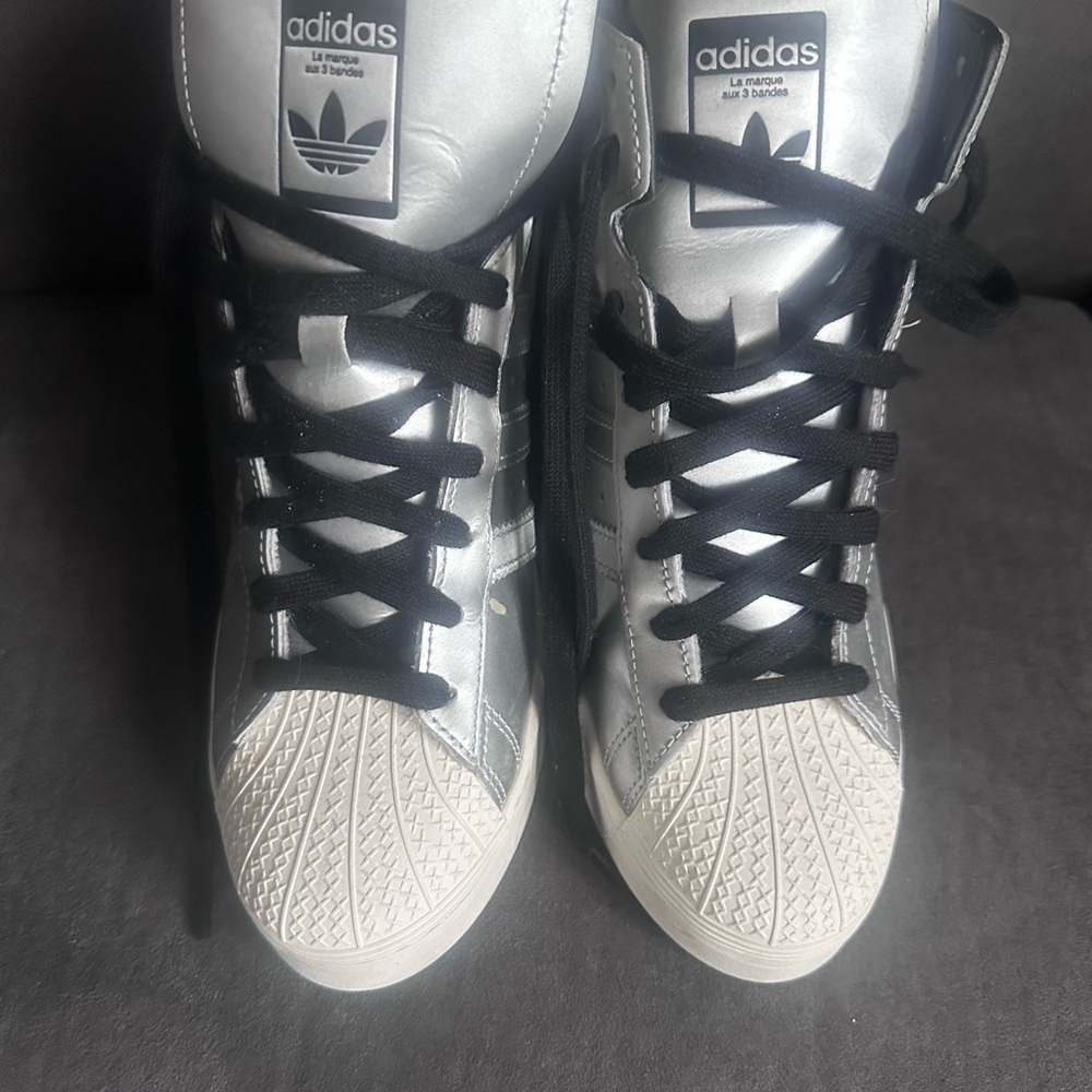 Adidas White and Silver Sneakers with Cushioned Sole